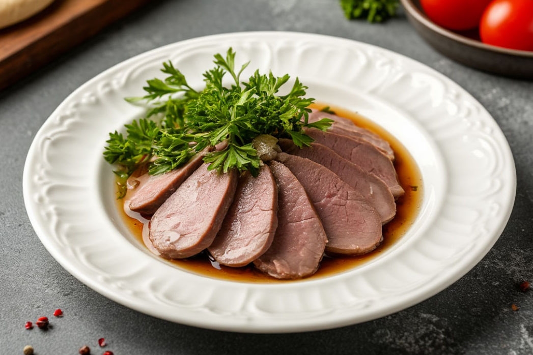 Язык отварной с хреном