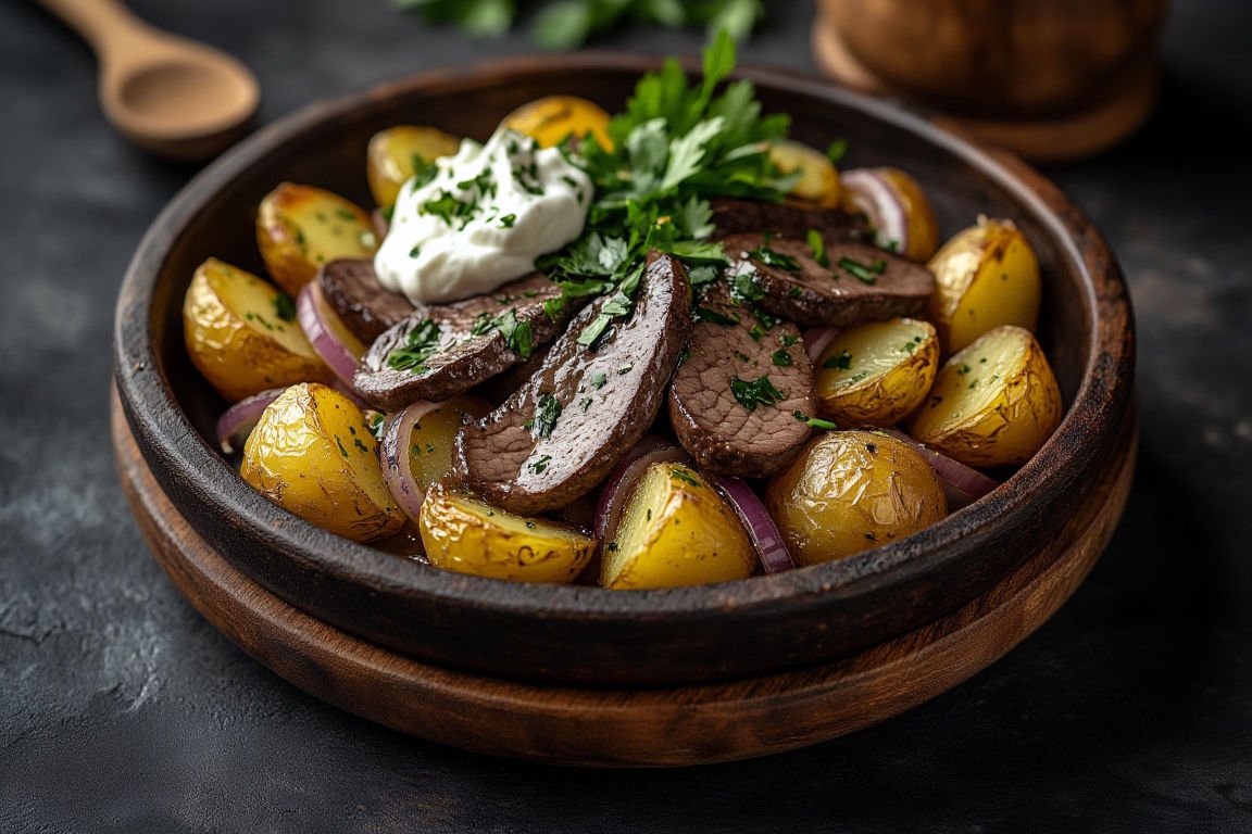 Язык с картофелем на кеци